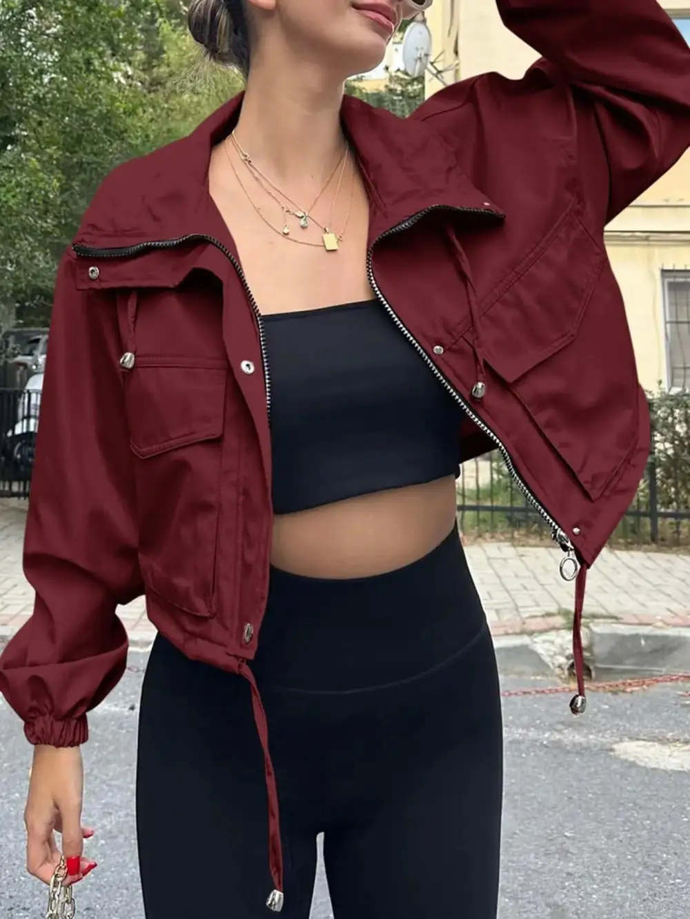 Drawstring Hem Zip Up Jacket