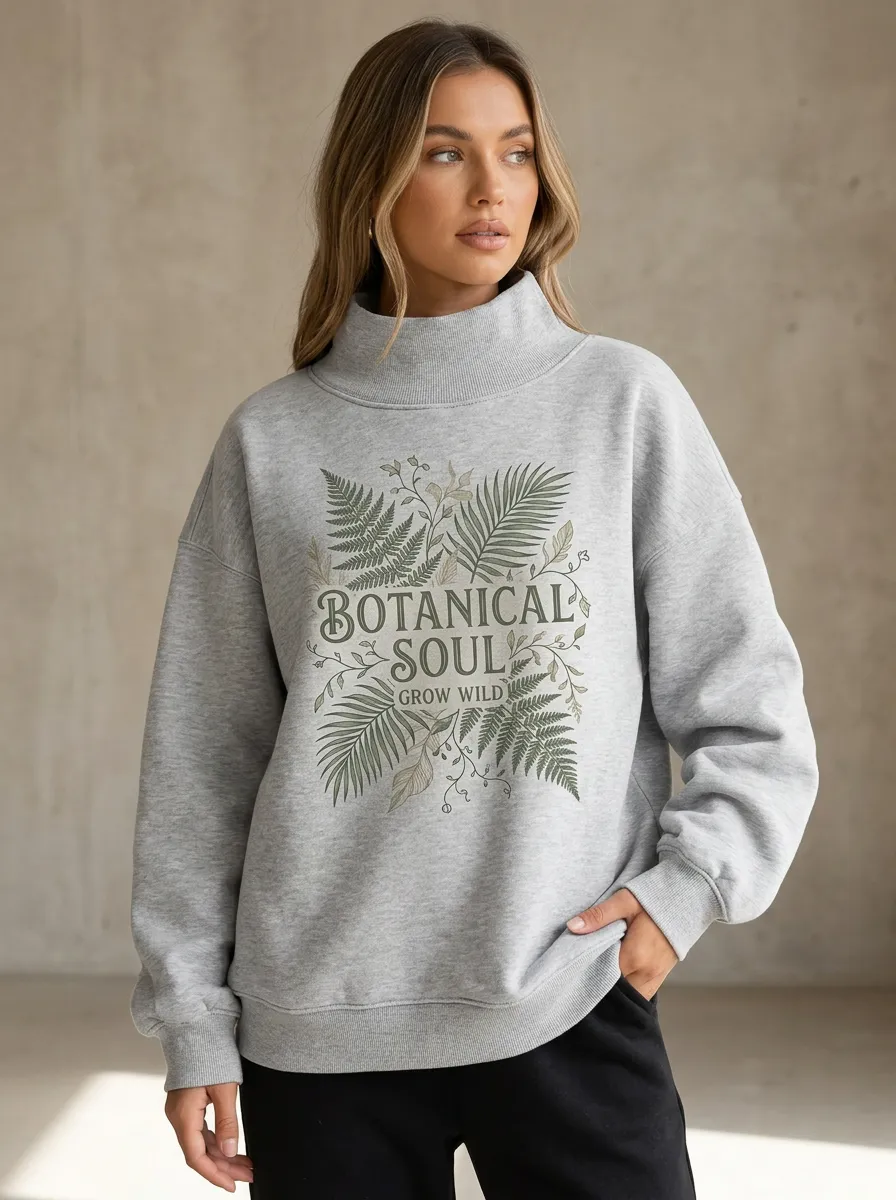 Botanical Soul Fern Leaf Casual Hoodie Sweatshirt