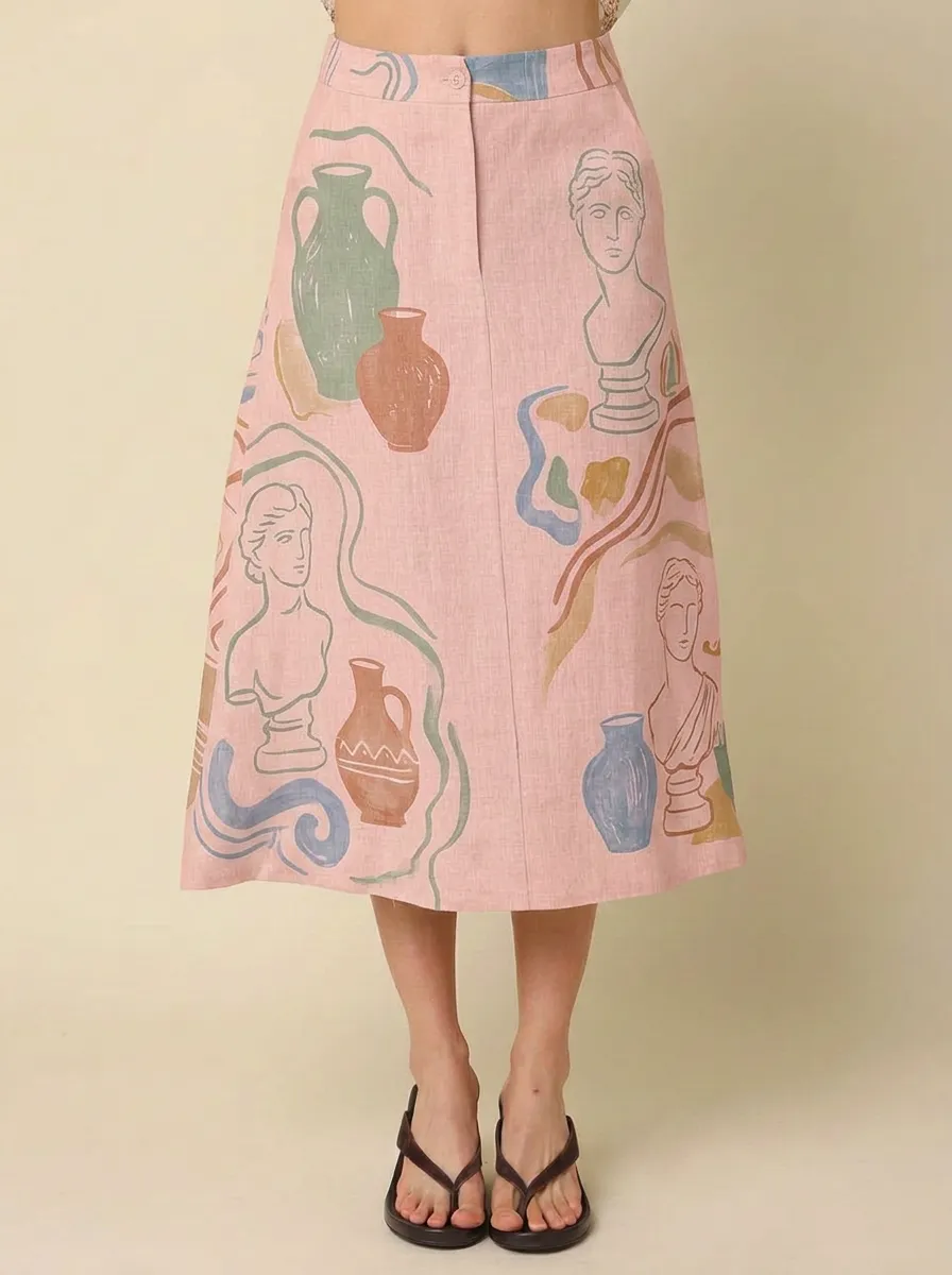 Women's Art Lover Greek Statue Vase Printed A-line Skirt