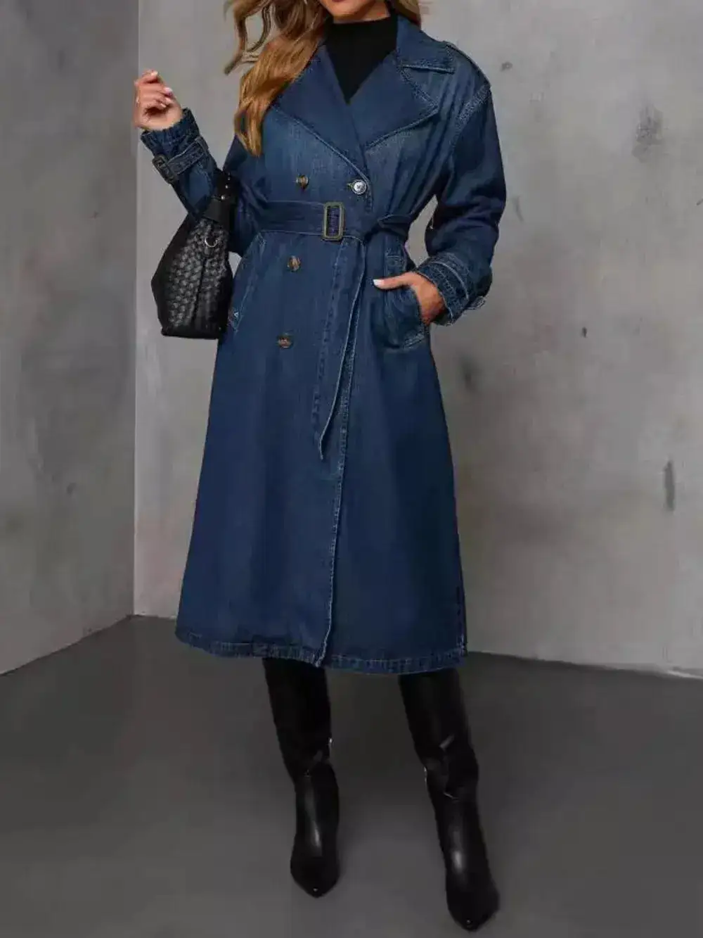 Denim Longline Button Front Casual Jacket