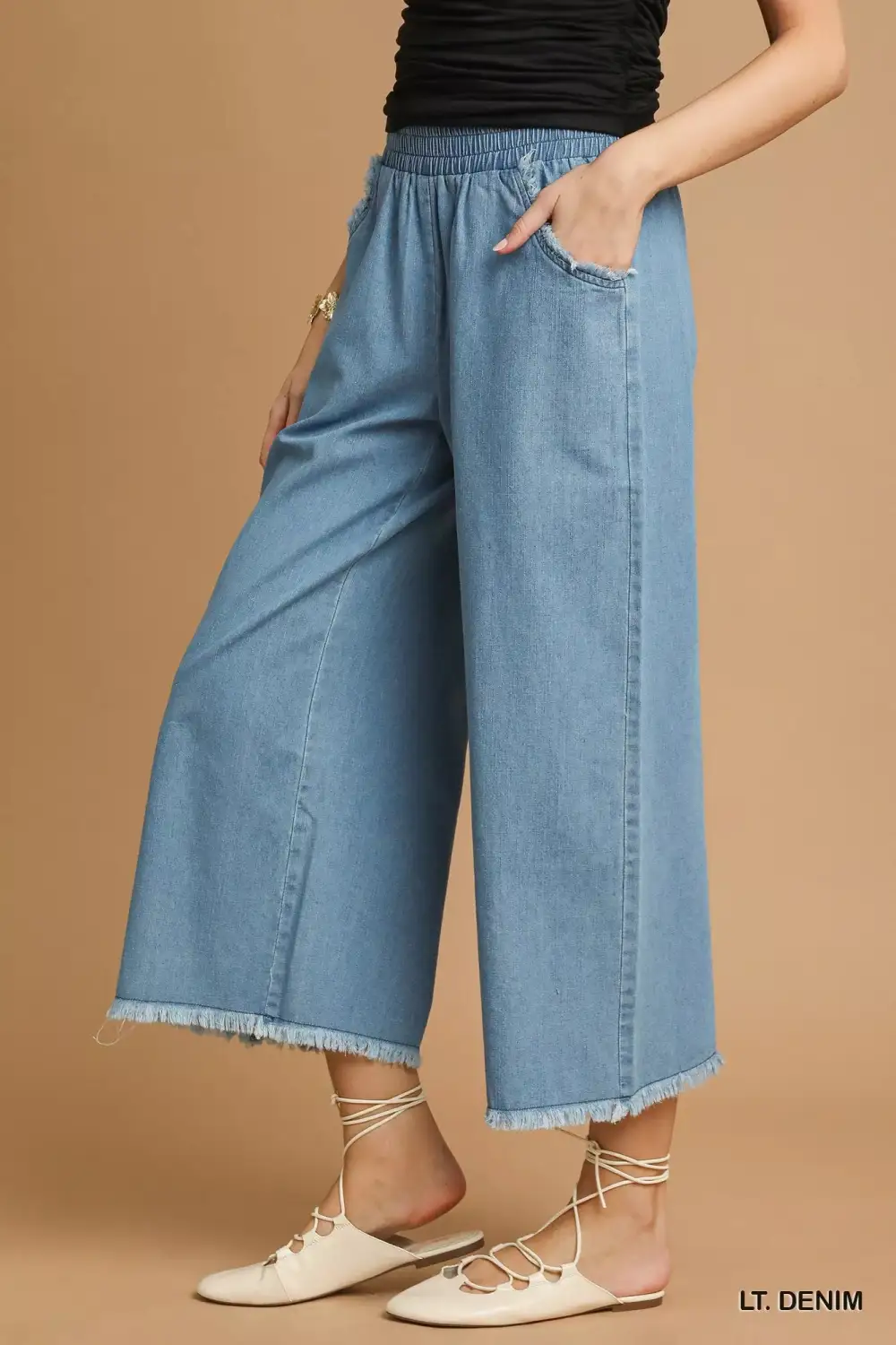 Soft Wide Leg Washed Denim Jeans