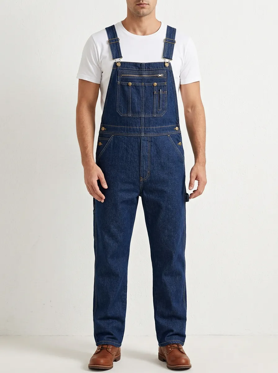 Men's Classic Denim Workwear Multi-Pocket Bib Overalls