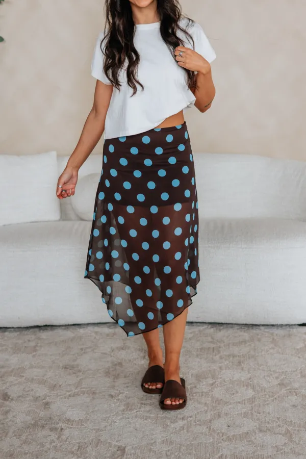 Polka Dot Asymmetrical Midi Skirt