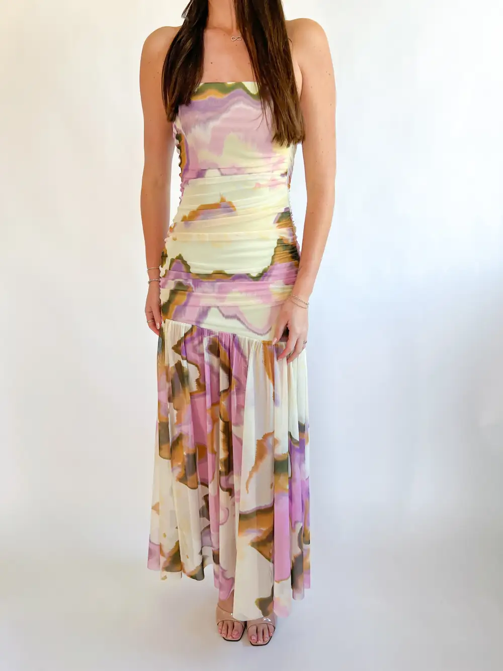 Strapless Maxi Detail Dress Overlay