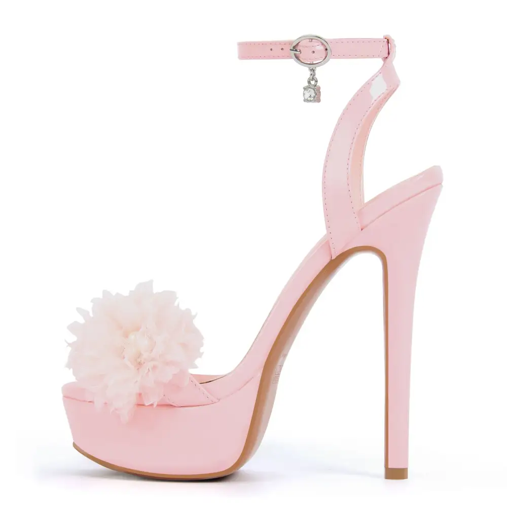Platform Flower Rhinestone Ankle Strap Sandals