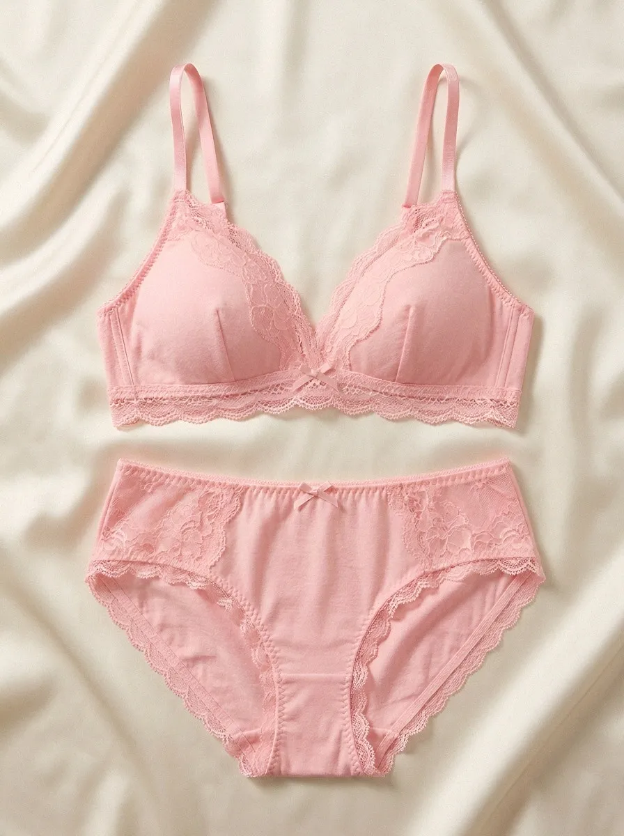 Women's Floral Lace Trimmed Bralette and Panty Set