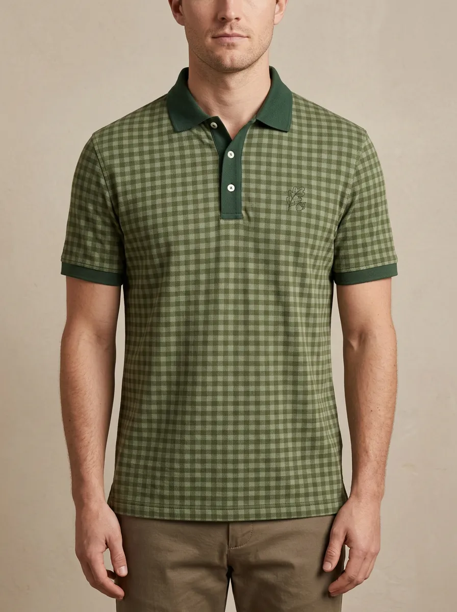 Outdoor-Inspired Leaf-Pattern Embroidered Men's Polo Shirt