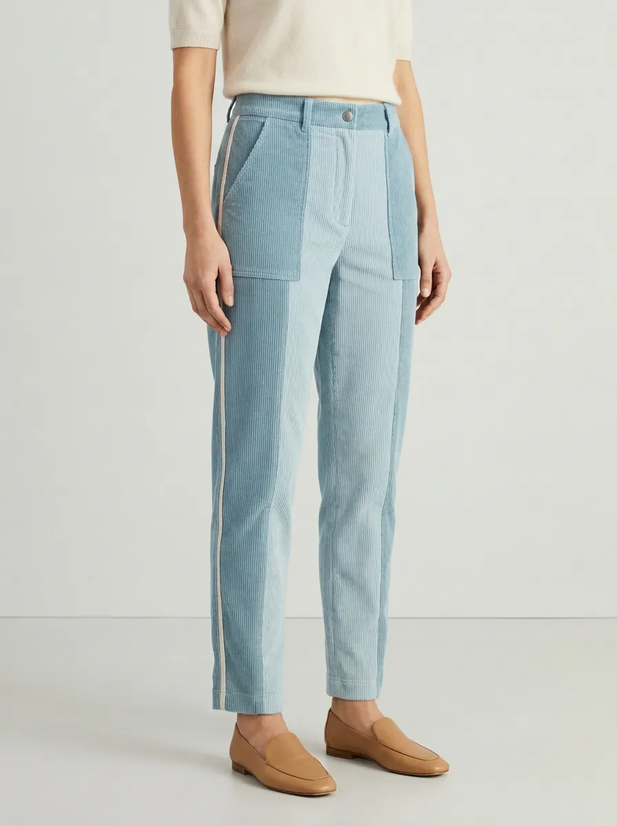 Women's Colorblock Contrast-Piping Straight-Leg Corduroy Pants