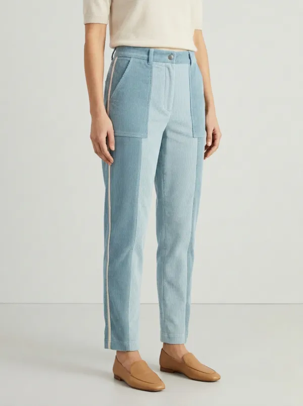 Women's Colorblock Contrast-Piping Straight-Leg Corduroy Pants