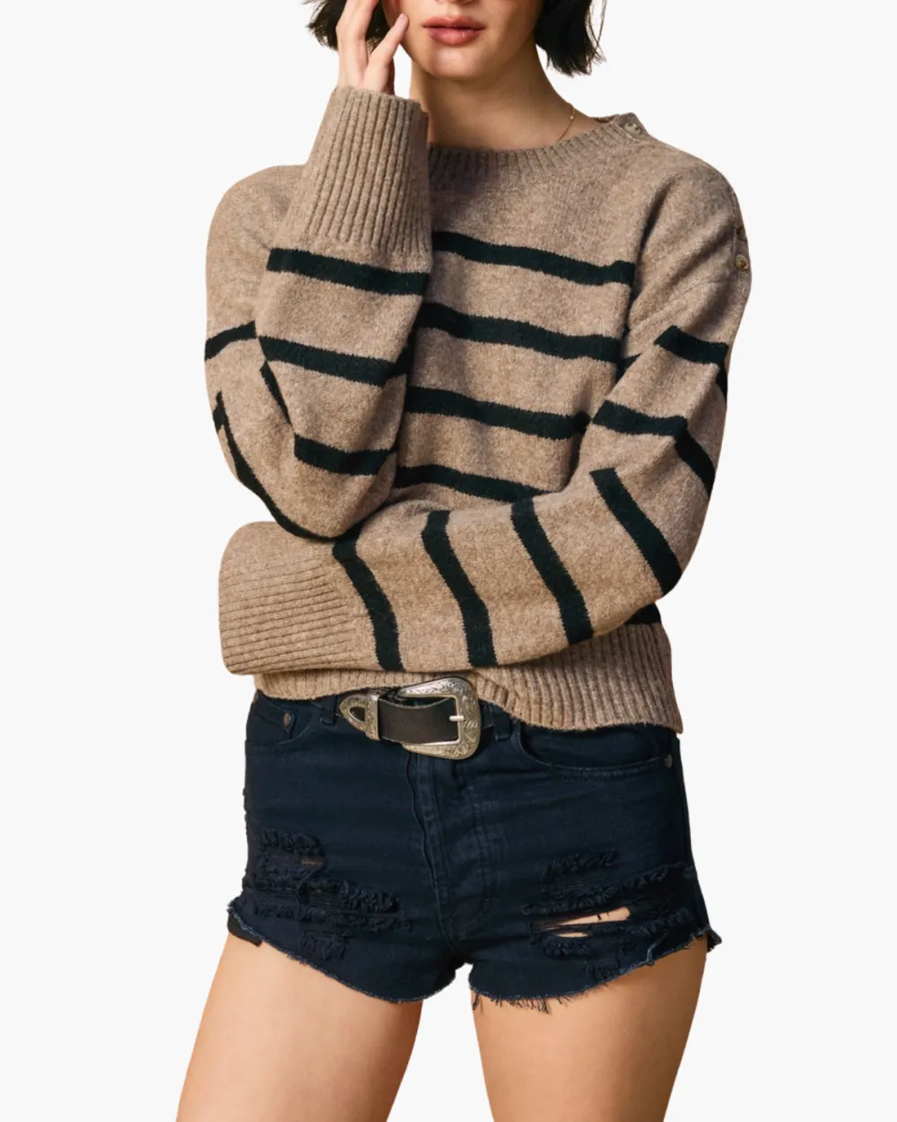 Striped Button Sweater - Dark