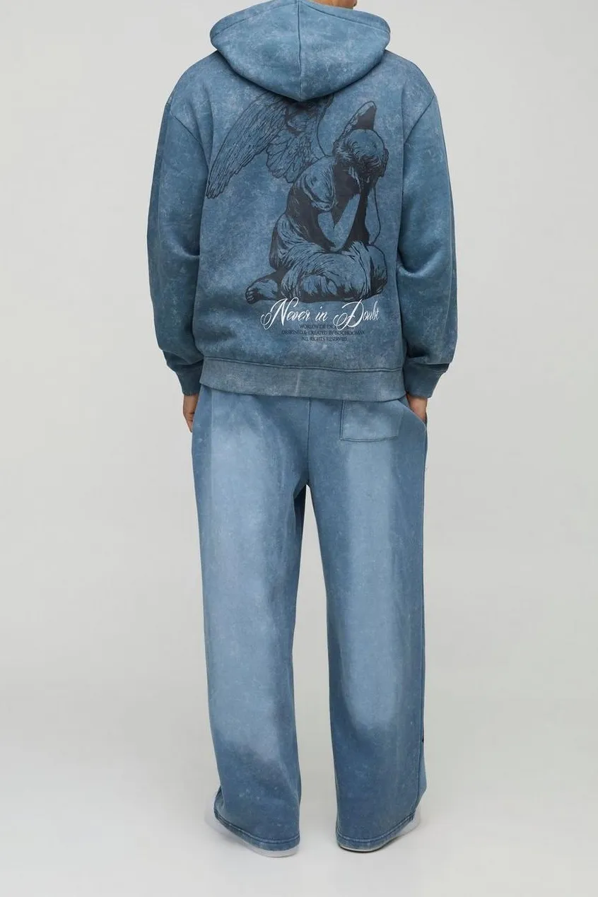 Oversized Graphic Washed Zip Through Hoodie Fall And Winter Cotton Daily