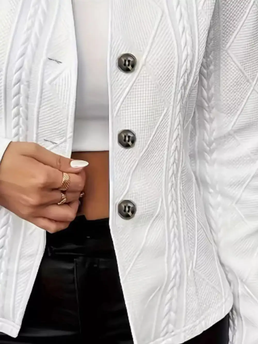Button-Front Textured-Knit Blazer