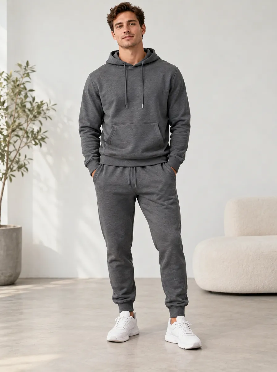 Men's Relaxed Pullover Hoodie Tapered Jogger Fleece Jogger Set