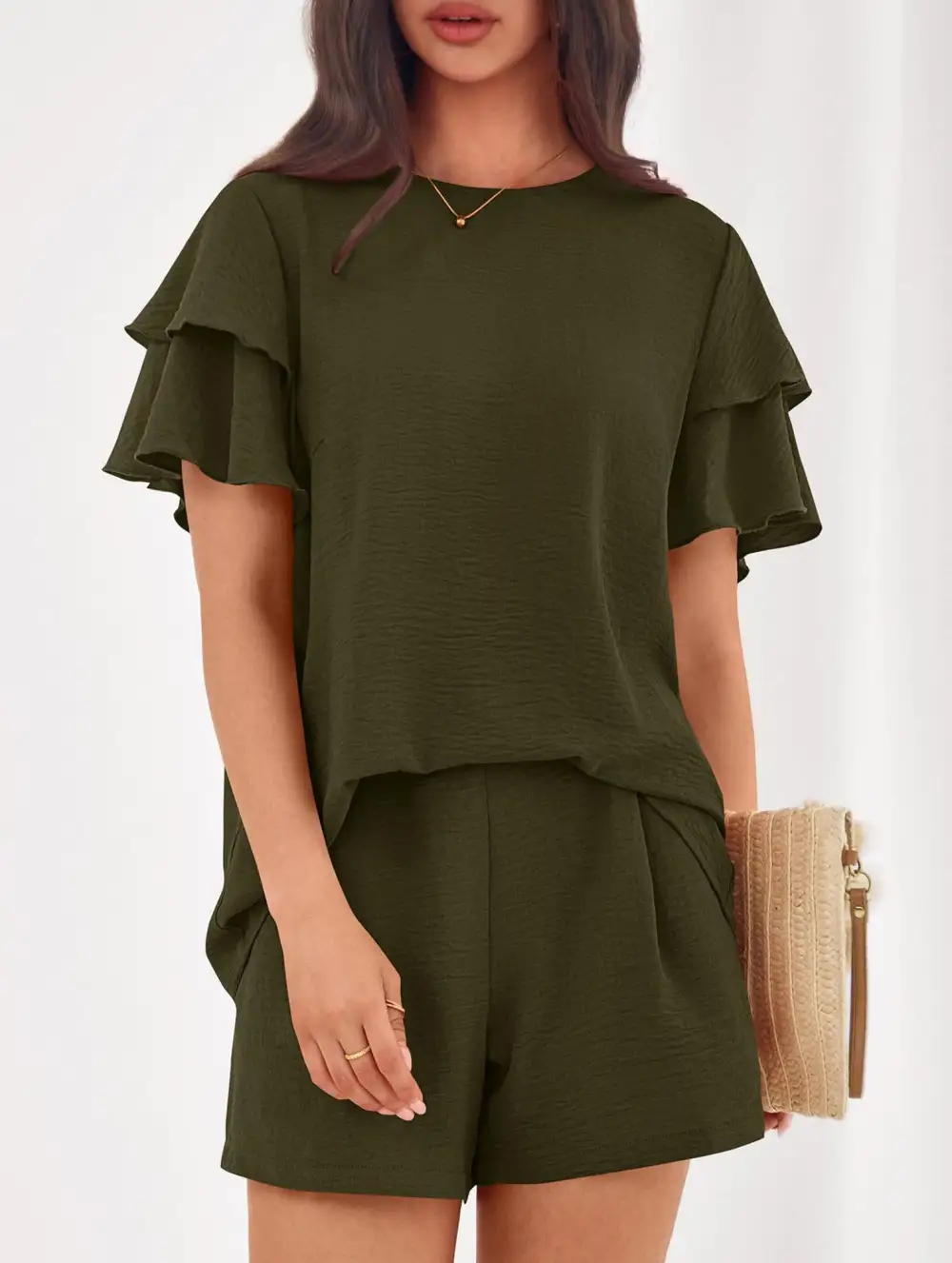 Crew Neck Top Two Piece Set