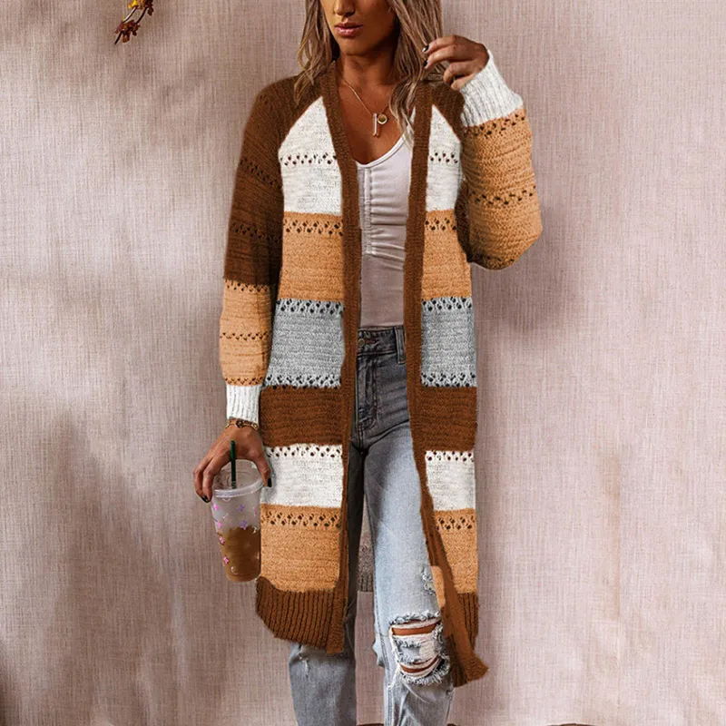 Vintage Contrast Cutout Sweater Cardigan