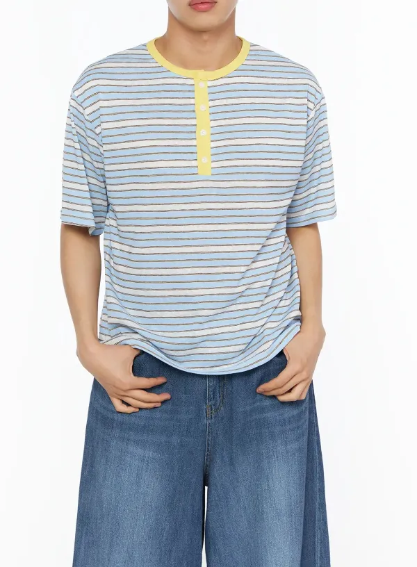 Men's Striped Henley Tee