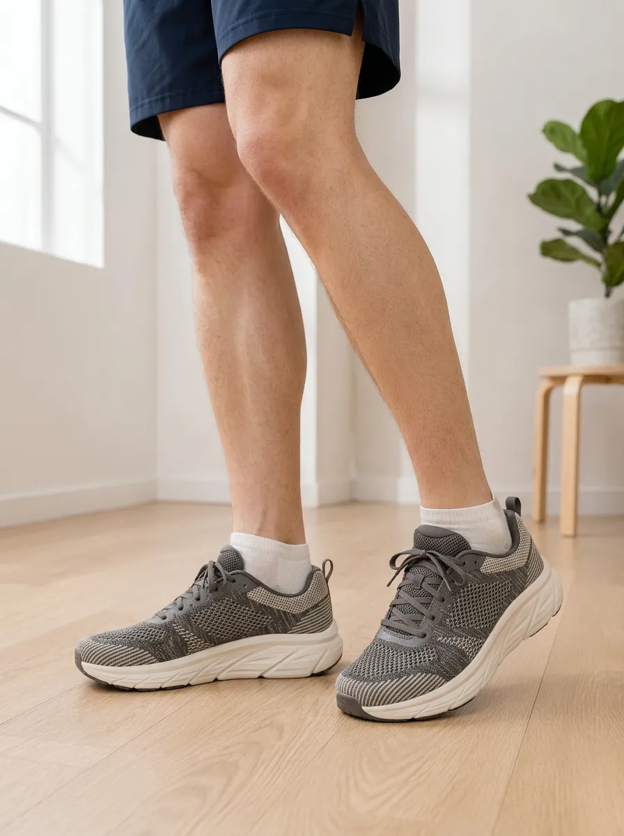 Men's Grey Mesh Breathable Athletic Printed Sneakers