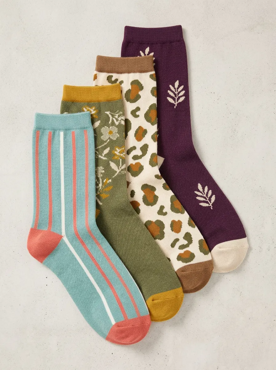 Daily Floral Striped Collection Women's Four Pair Socks