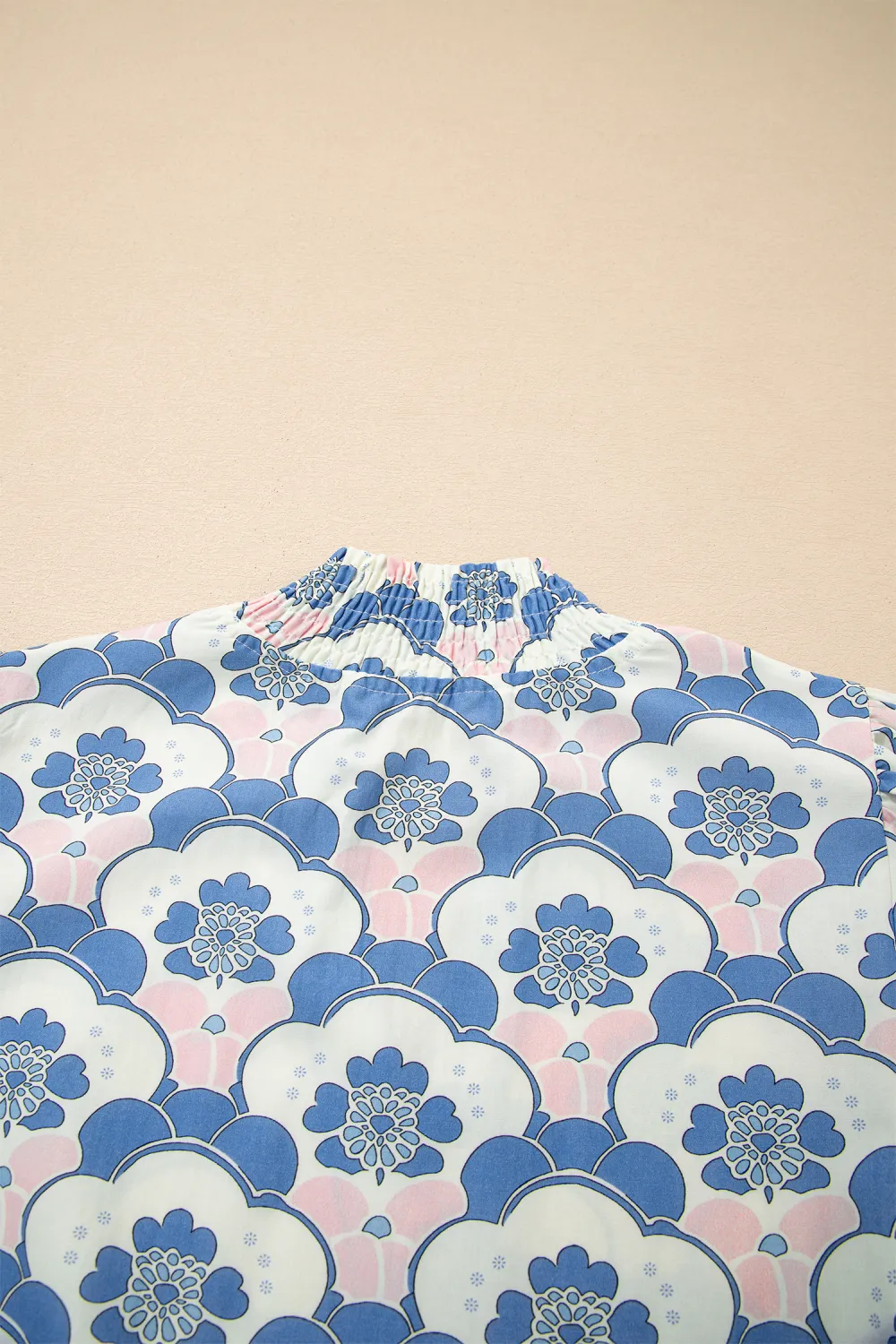 Sky Blue Floral Print Flounced Blouse