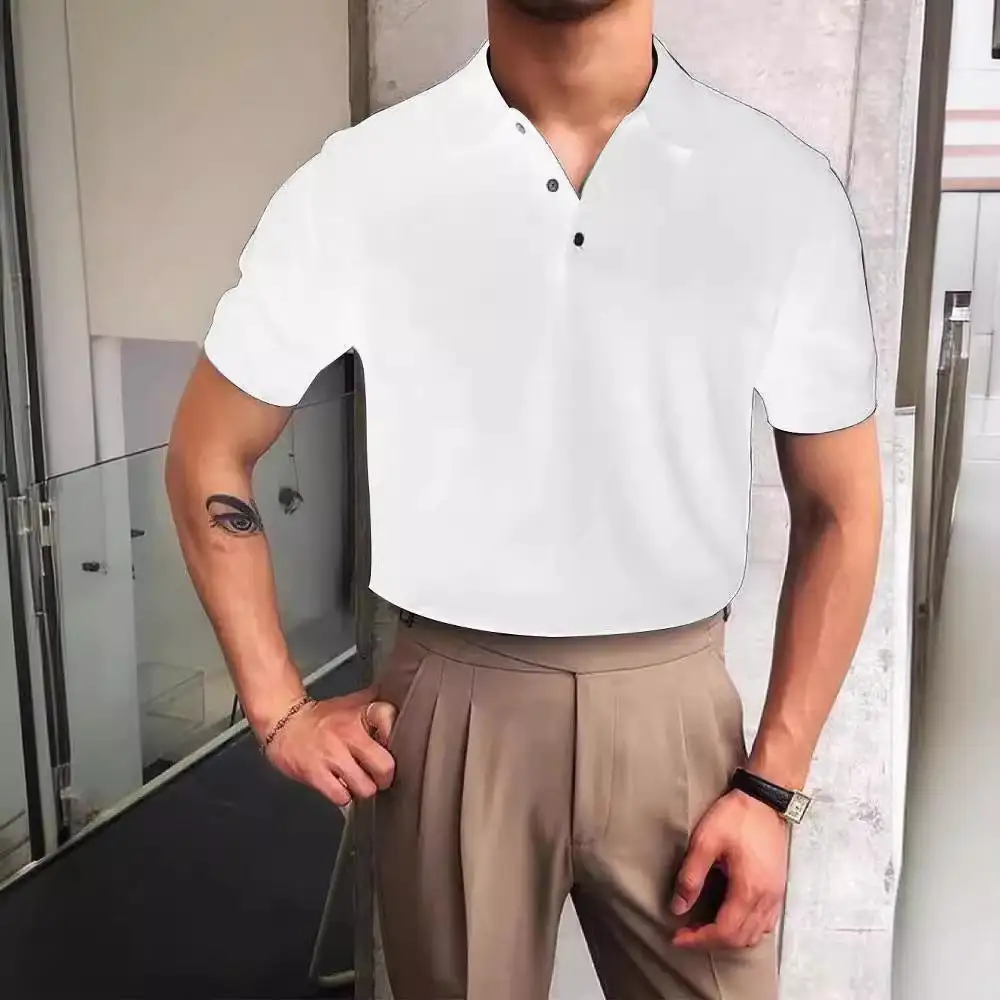Button Placket Fine Knit Polo Shirt