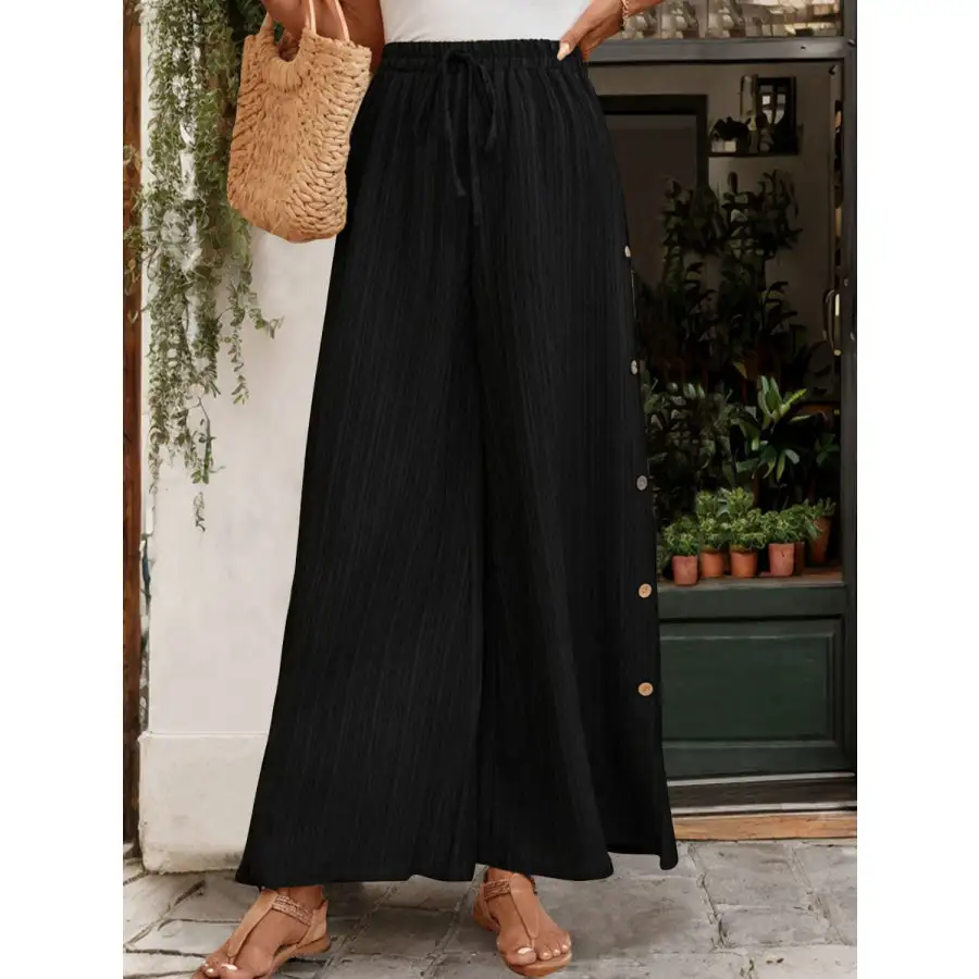 Casual Tied Slit Wide Leg Pants