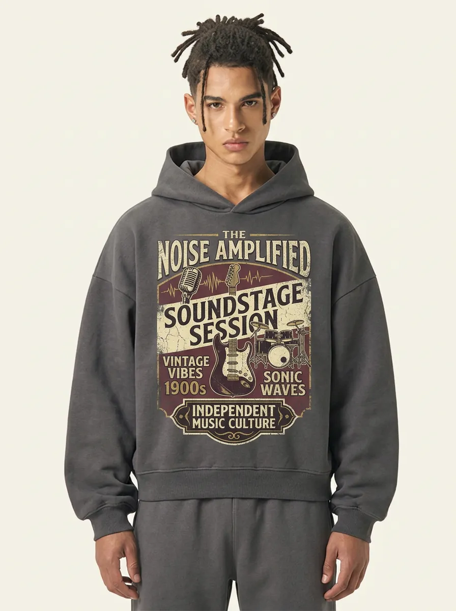 Men's Music Lover Vintage Soundstage Guitar Printed Hoodie