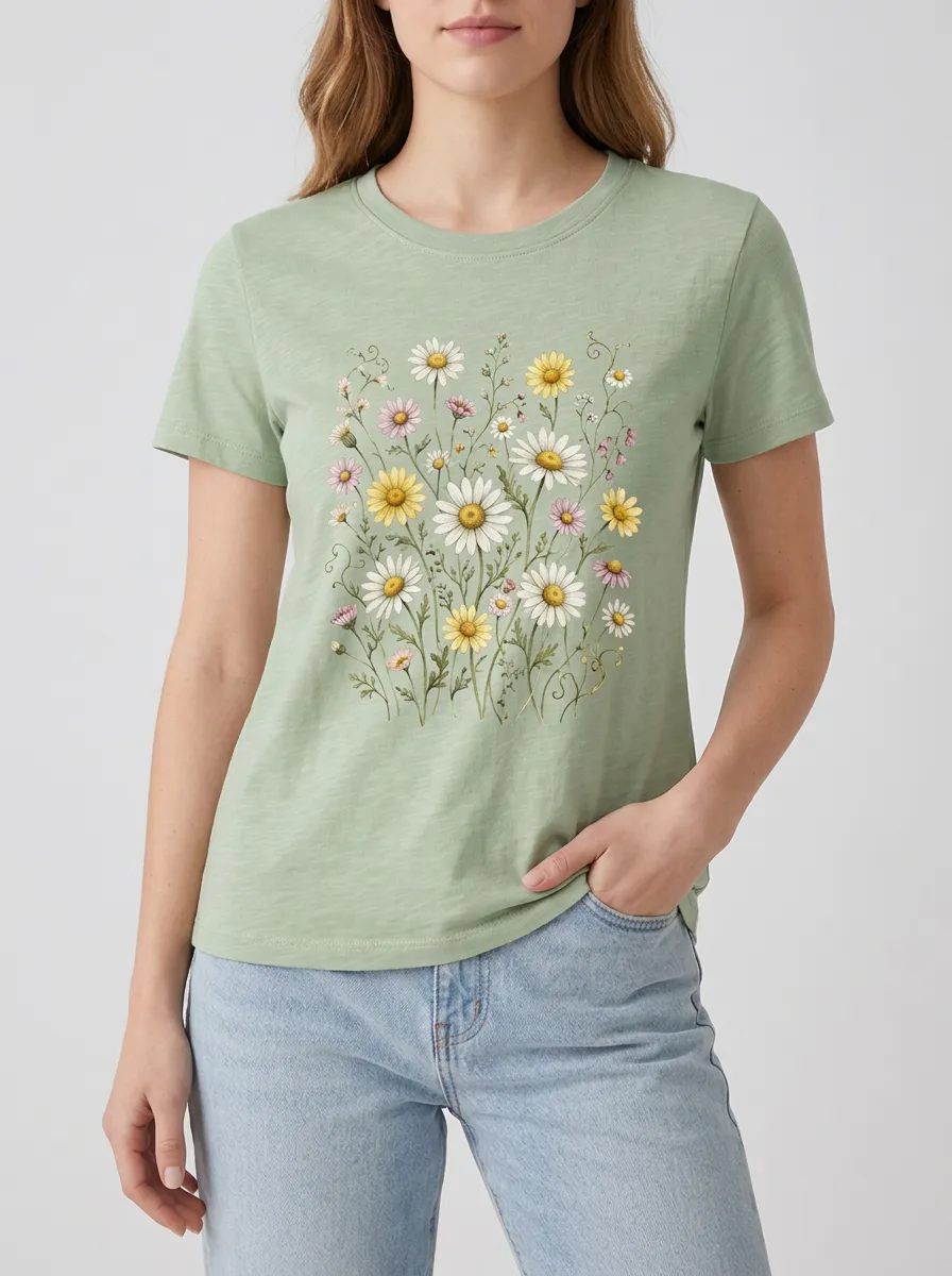 Women's Nature Lover Wildflower Daisy Printed T-shirt