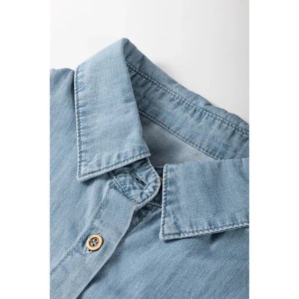 Folded Short-Sleeve Patched Pocket Denim Shirt