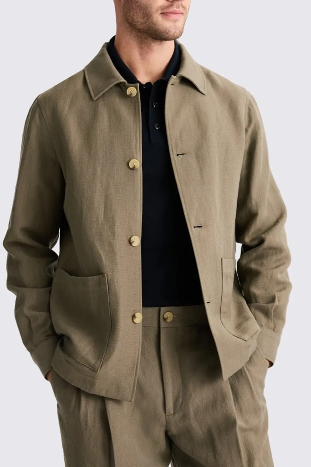 Wool And Linen Blended Men's Shirt Jacket  Khaki