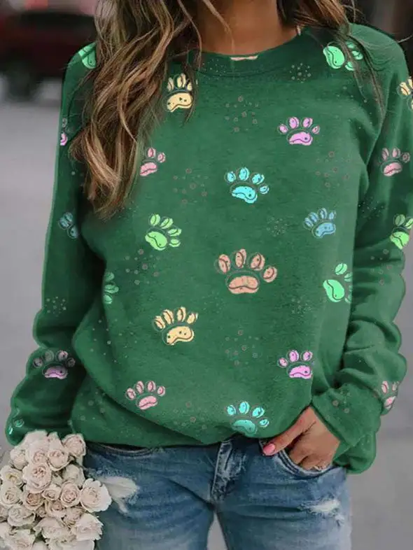 Women's T-Shirts Animal Paw Print Long Sleeve T-Shirt（⚡Clearance Sale）