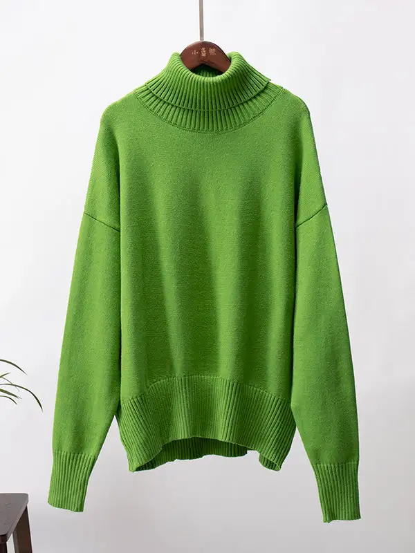 High Neck Long Sleeve Relaxed Fit Pullover Sweater