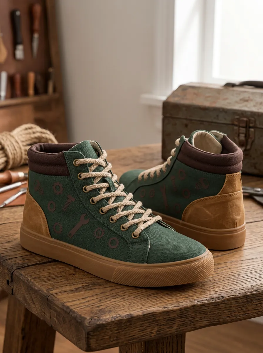 Men's Mechanic Tool Lover Wrench Gear Printed Canvas Shoes