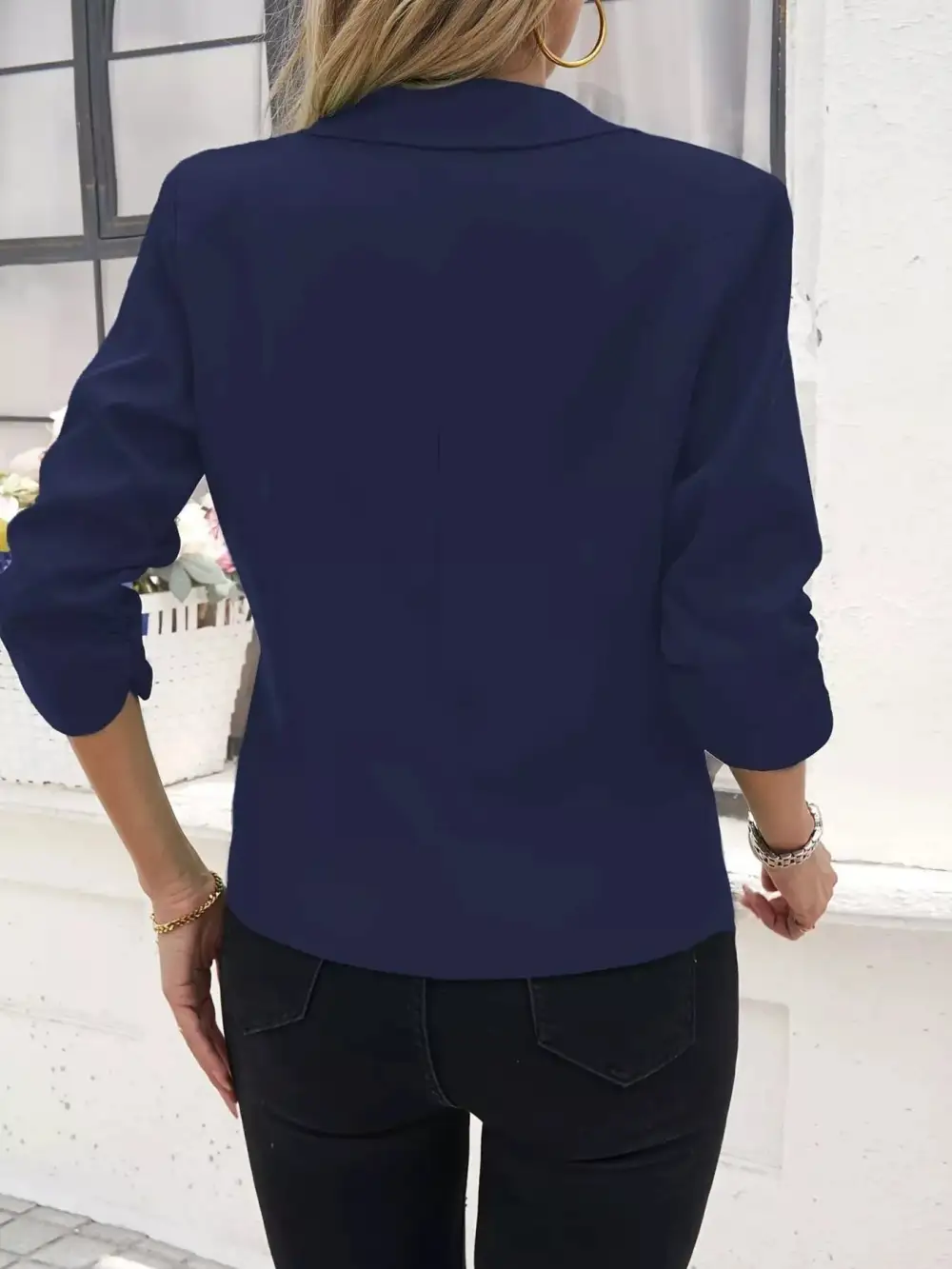 Single-Button Lapel-Collar Ruched Blazer