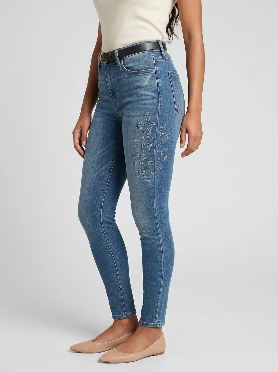 Women's Mason Floral Botanical Embroidered Graphic Slim Jeans