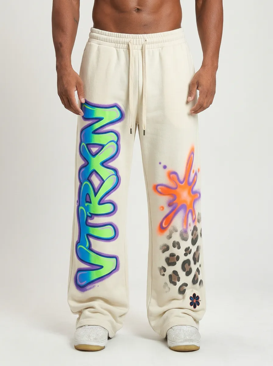 Men's Streetwear Graffiti Letter Leopard Print Printed Sweatpants