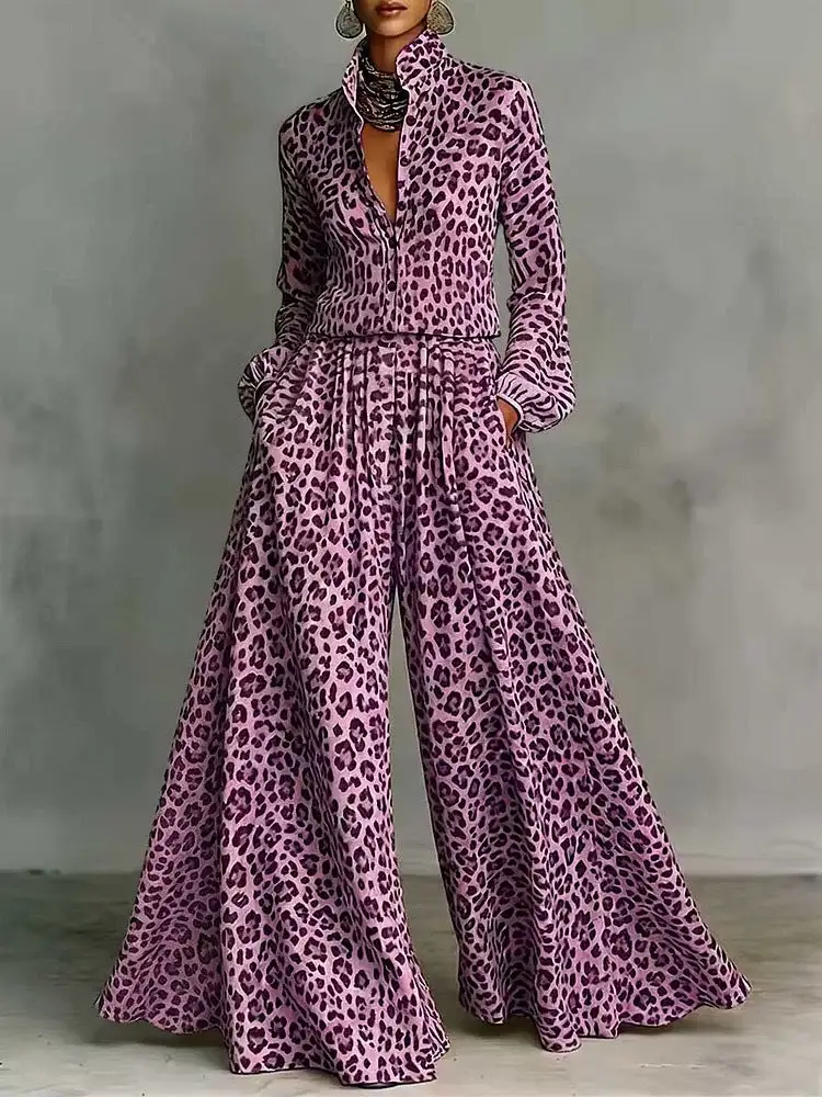 Wide-Leg Long-Sleeve Women's Matching Set