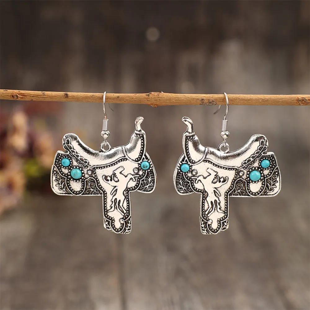 Turquoise Metal Drop Earrings