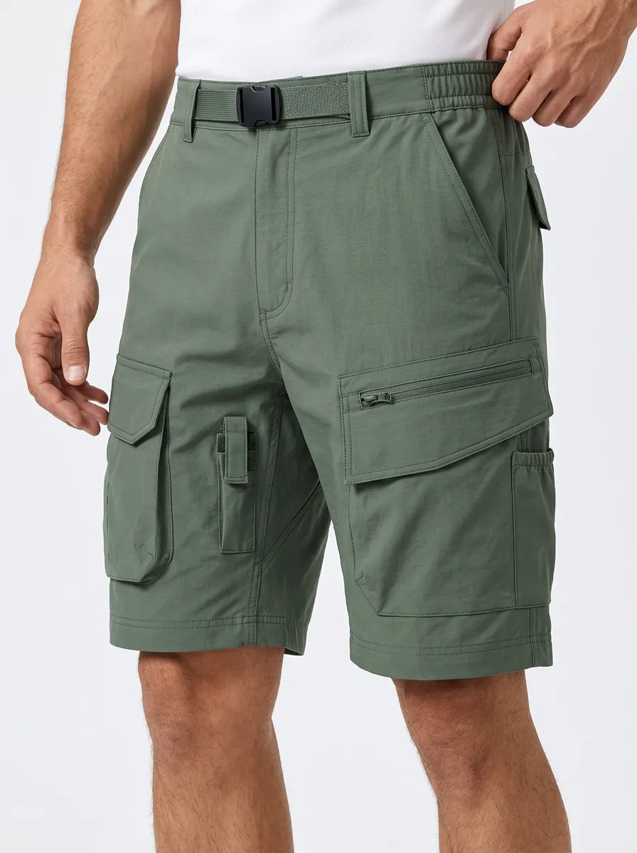 Men's Multi-Pocket Zip-Pocket Flap-Pocket Cargo Shorts