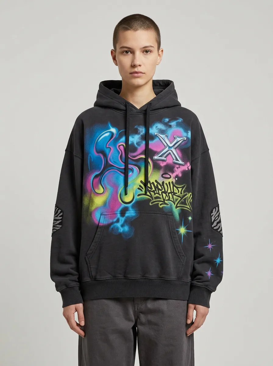 Men's Streetwear Graffiti X Airbrush Graphic Hoodie