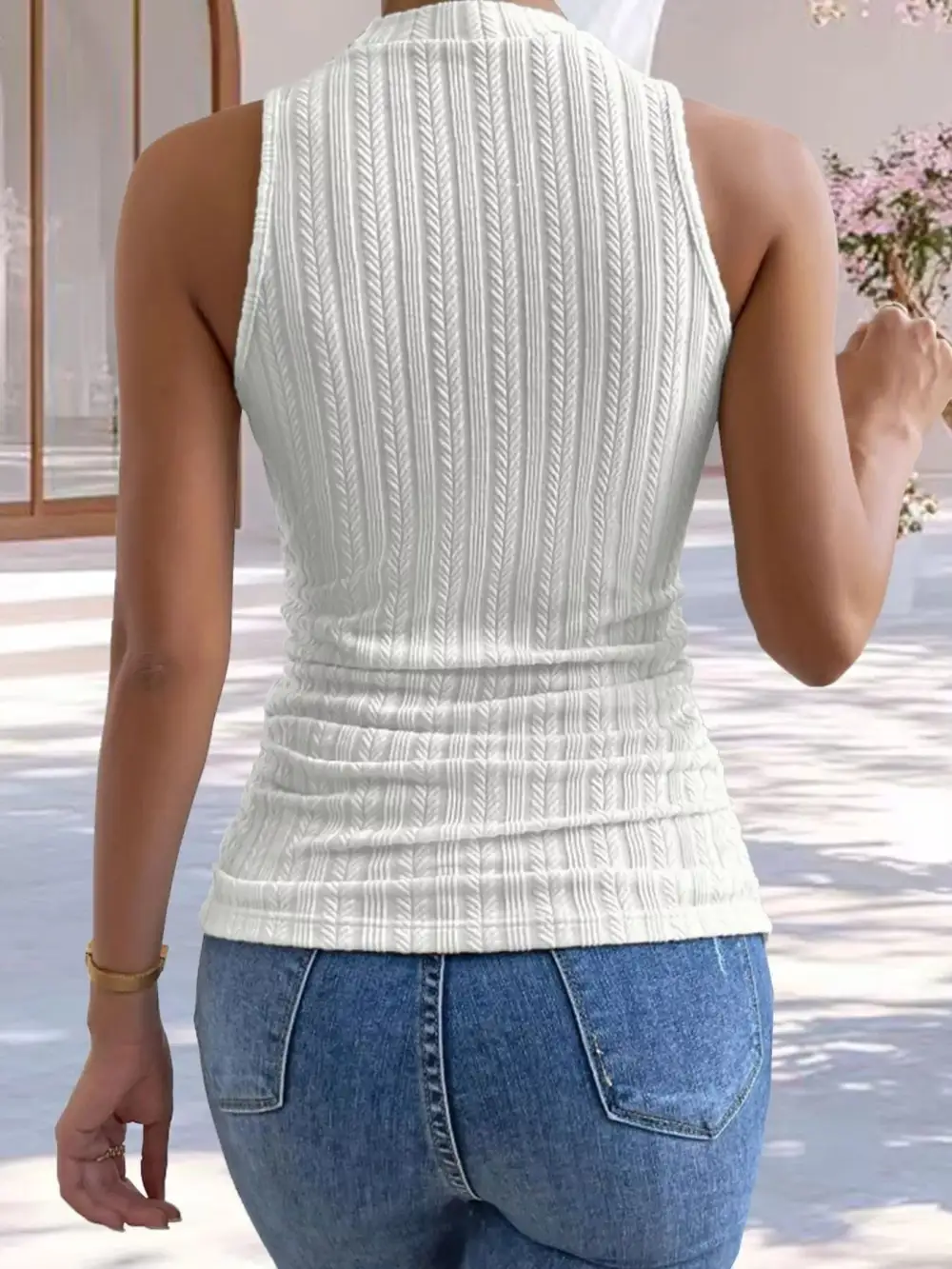 Texture Knit Mock Neck Tank