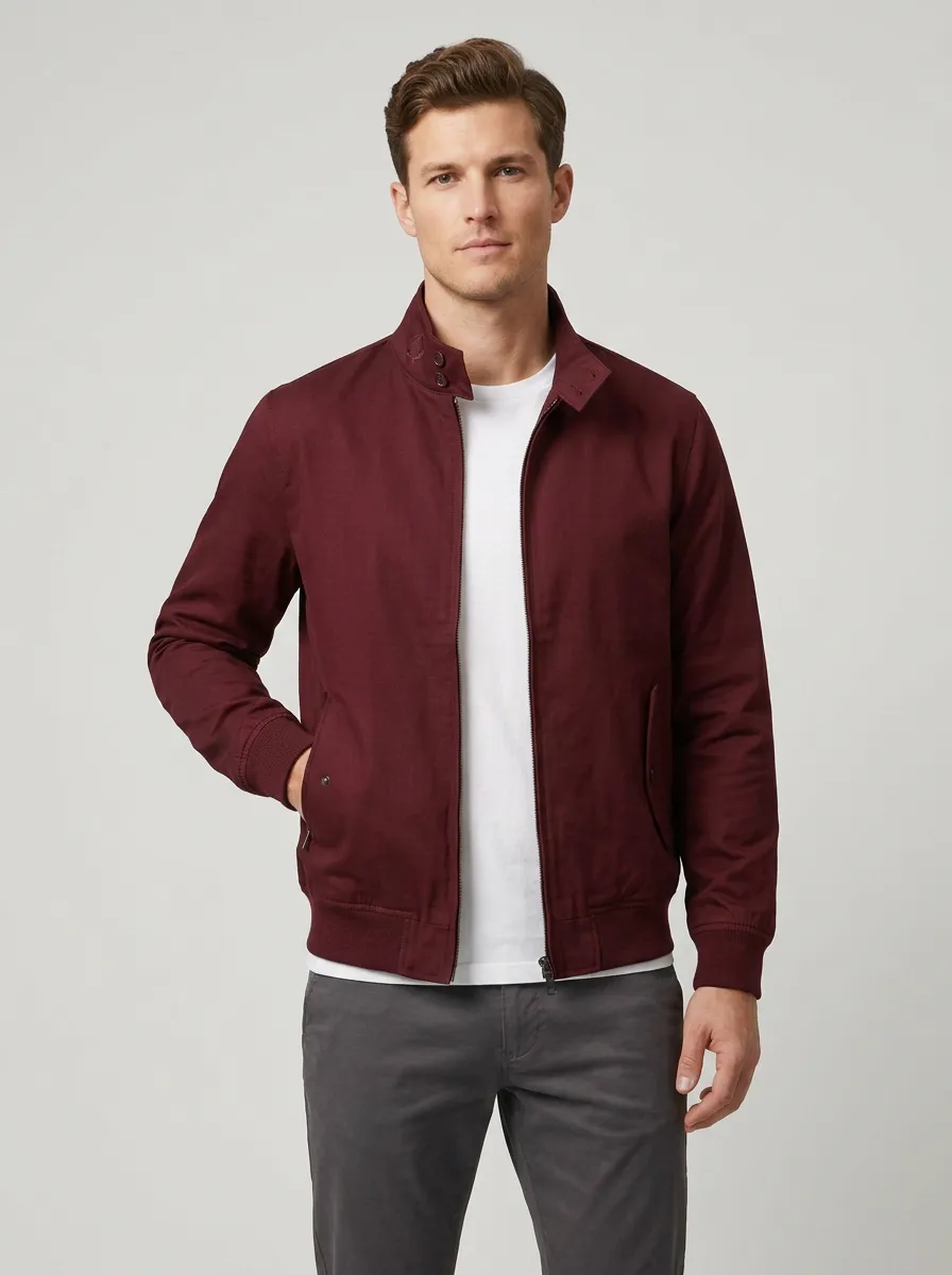 Men's Casual Minimalist Navy Blue Harrington Jacket