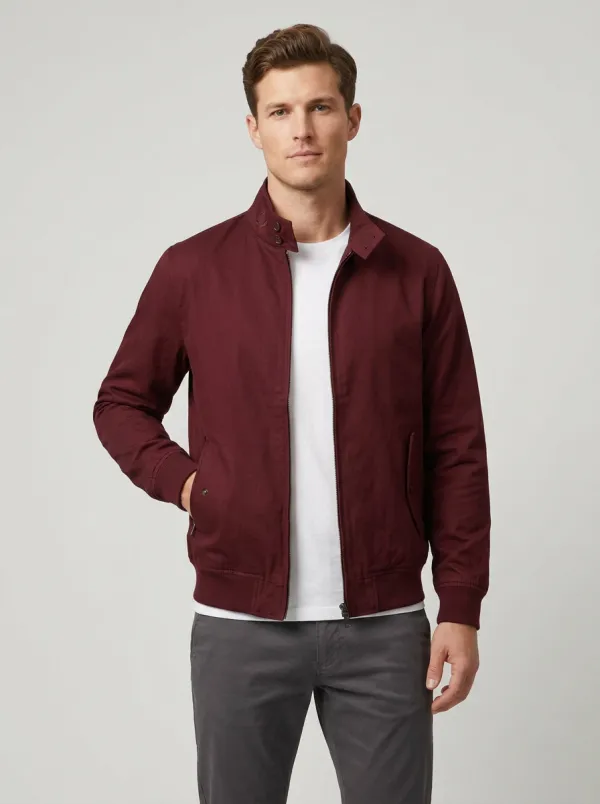 Men's Casual Minimalist Navy Blue Harrington Jacket