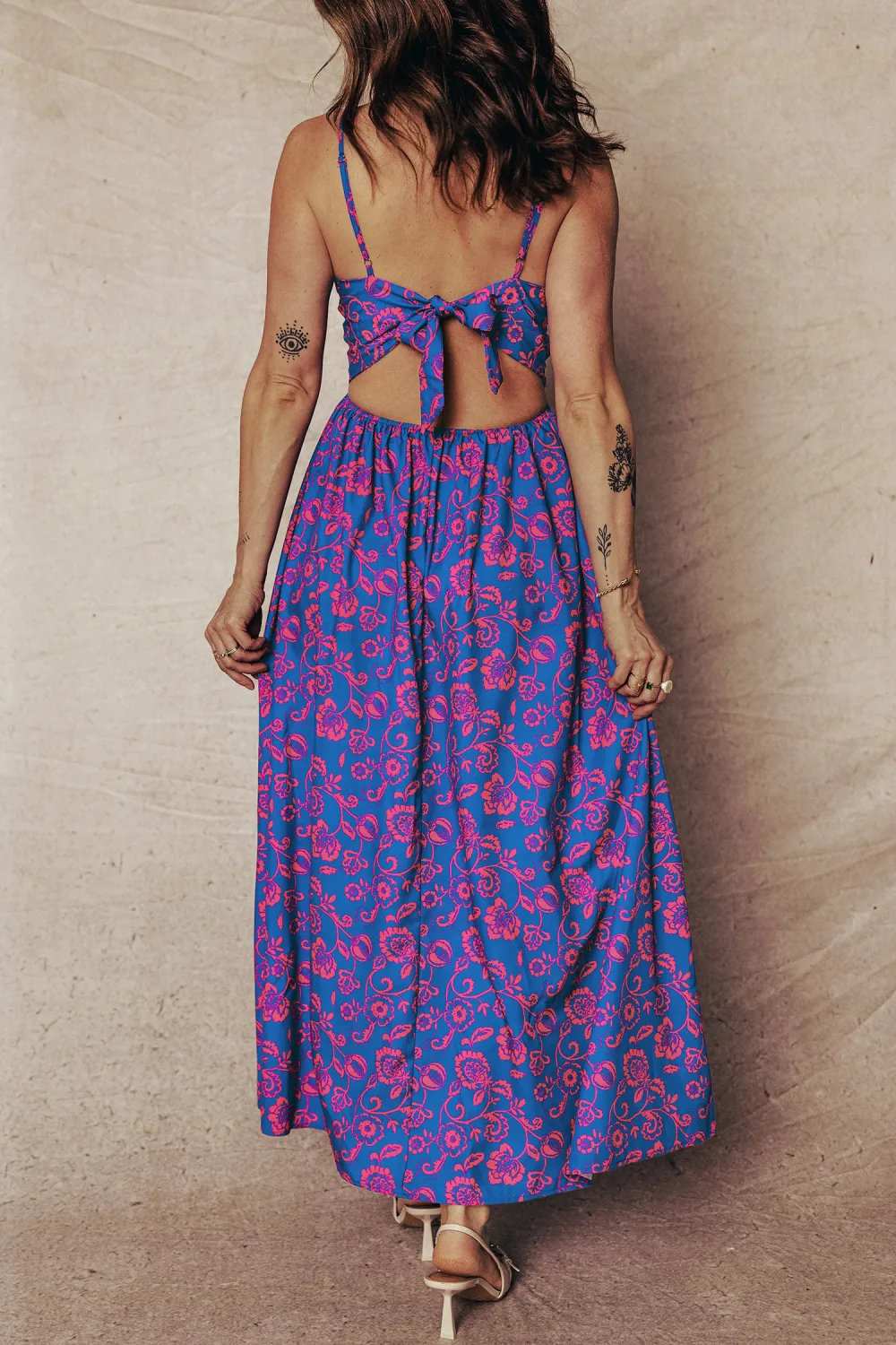 Blue Floral Tie Back Maxi Dress