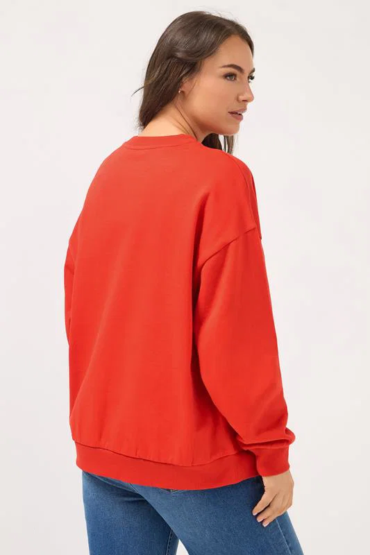 Red Embroidered 'Marseille France' Sweatshirt detail 3