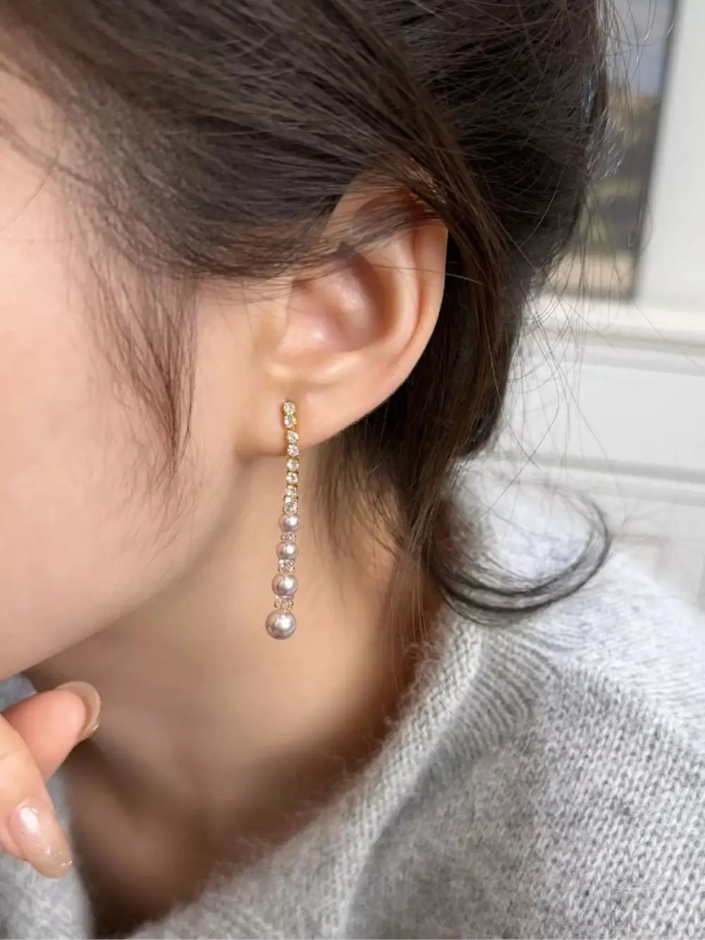 Women's Longline Pearl Zircon Drop Earrings