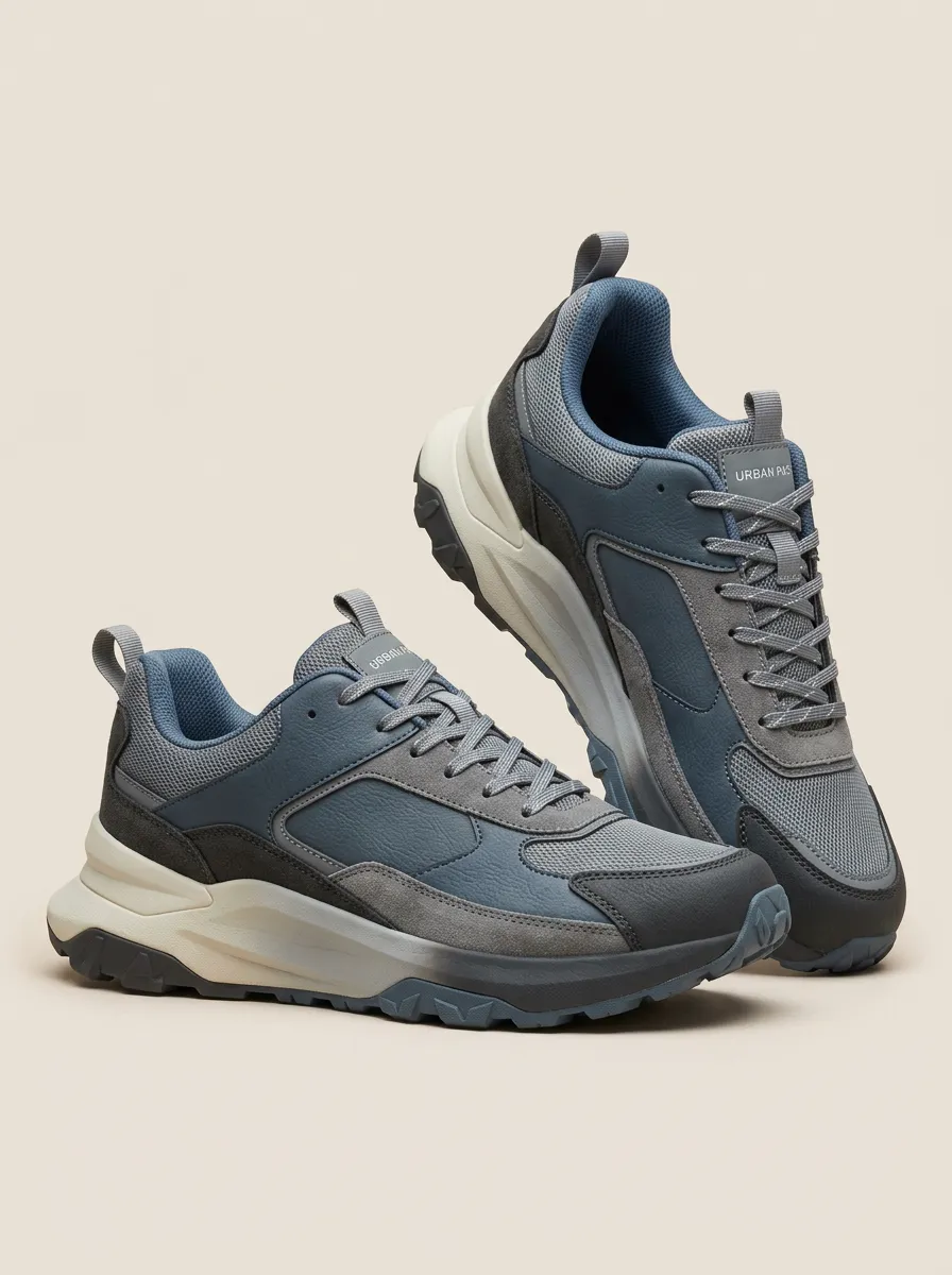 Everyday Suede-Panel Mesh-Panel Casual Sneakers