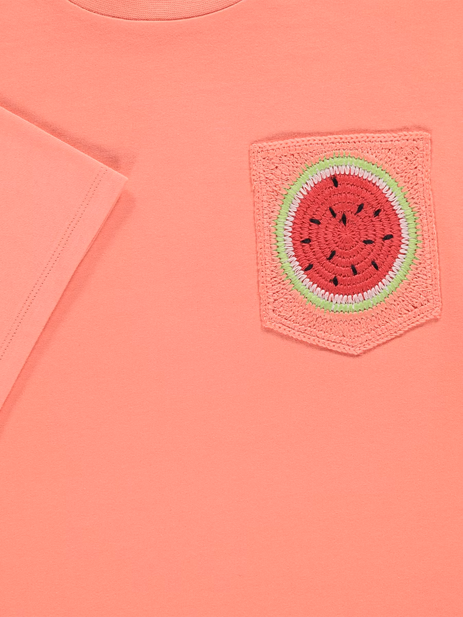 Pink Watermelon Crochet Pocket T Shirt detail 1