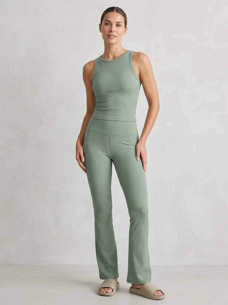 Ribbed Flared-Leg Tank-Top Women's Tank Top Flare Pants Active Set