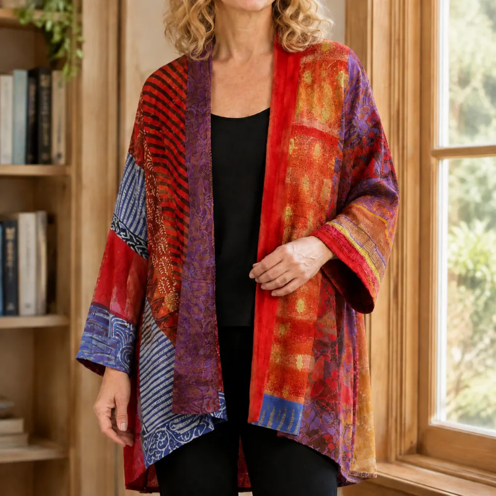 Patchwork Open-Front Cardigan