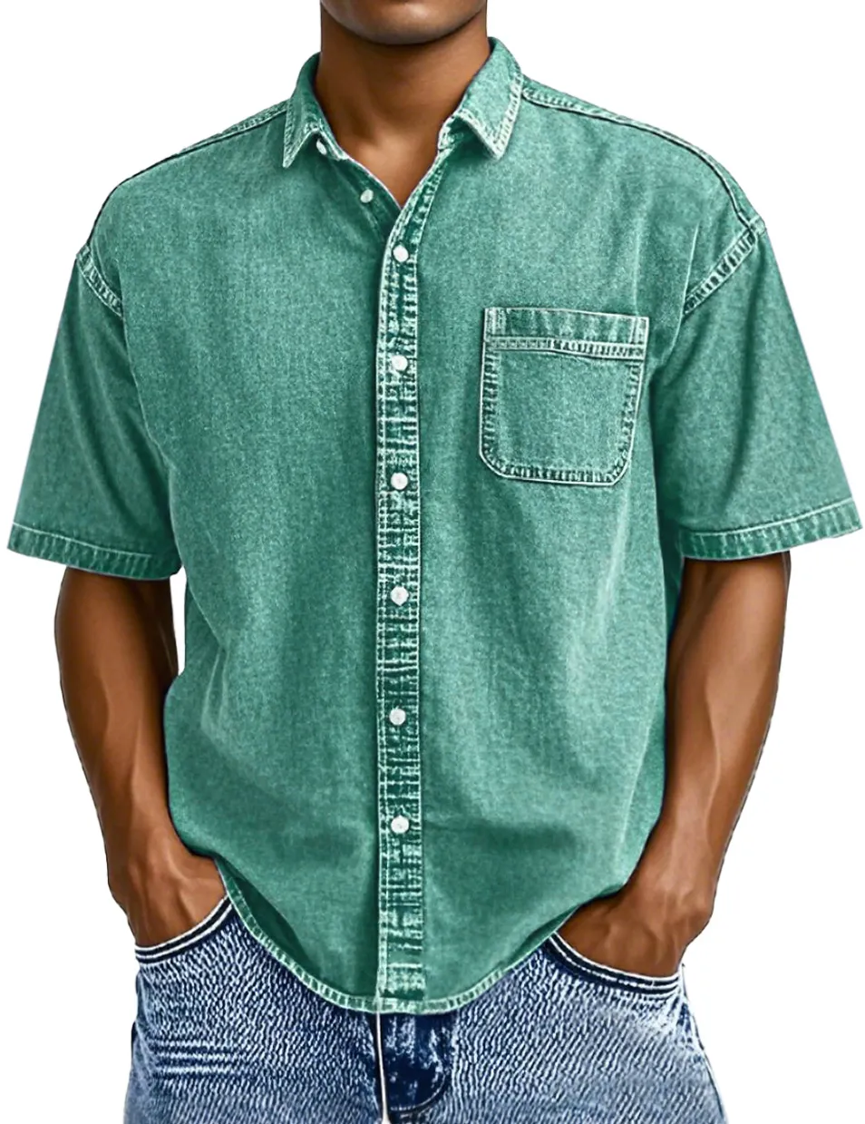 Short Sleeve Open Collar Button Front Shirt